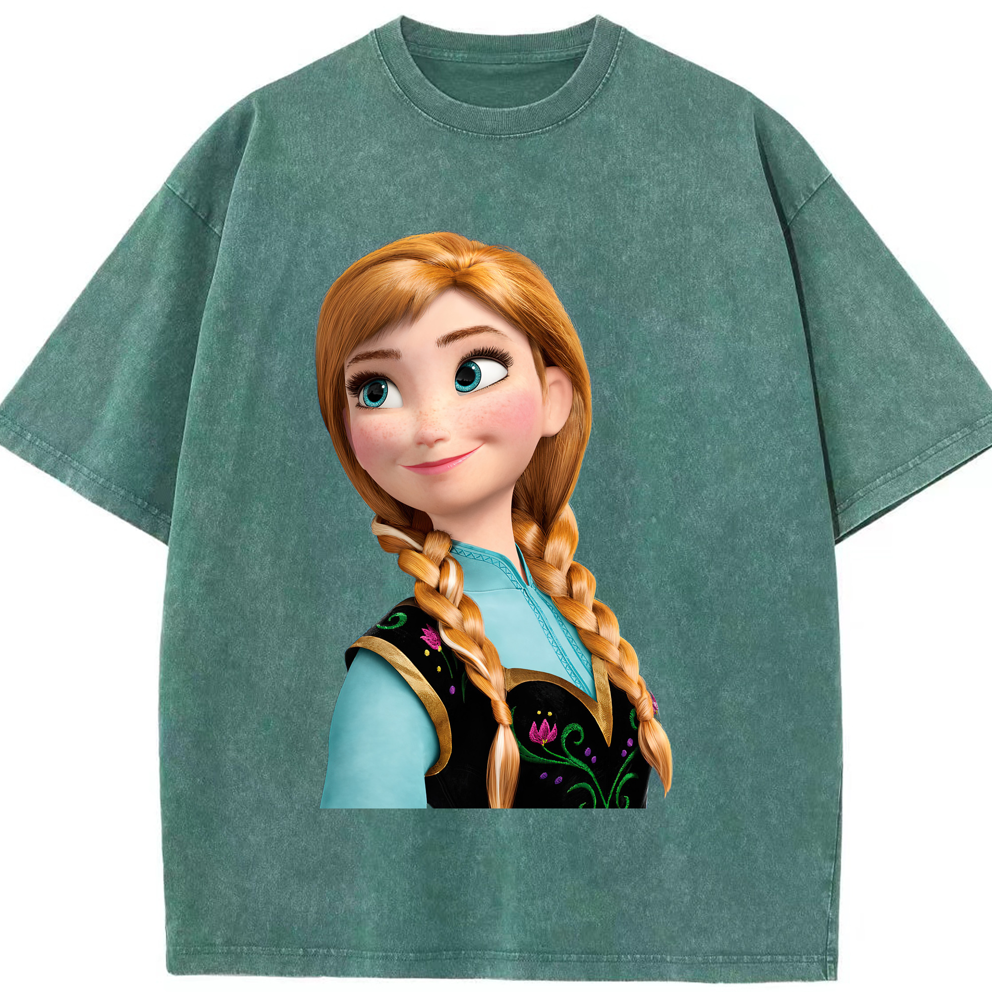 （画像用） アナと雪の女王 アンナ エルサ Frozen Anna Elsa 綿100% ヴィンテージ風 半袖Tシャツ（フロントプリント）
